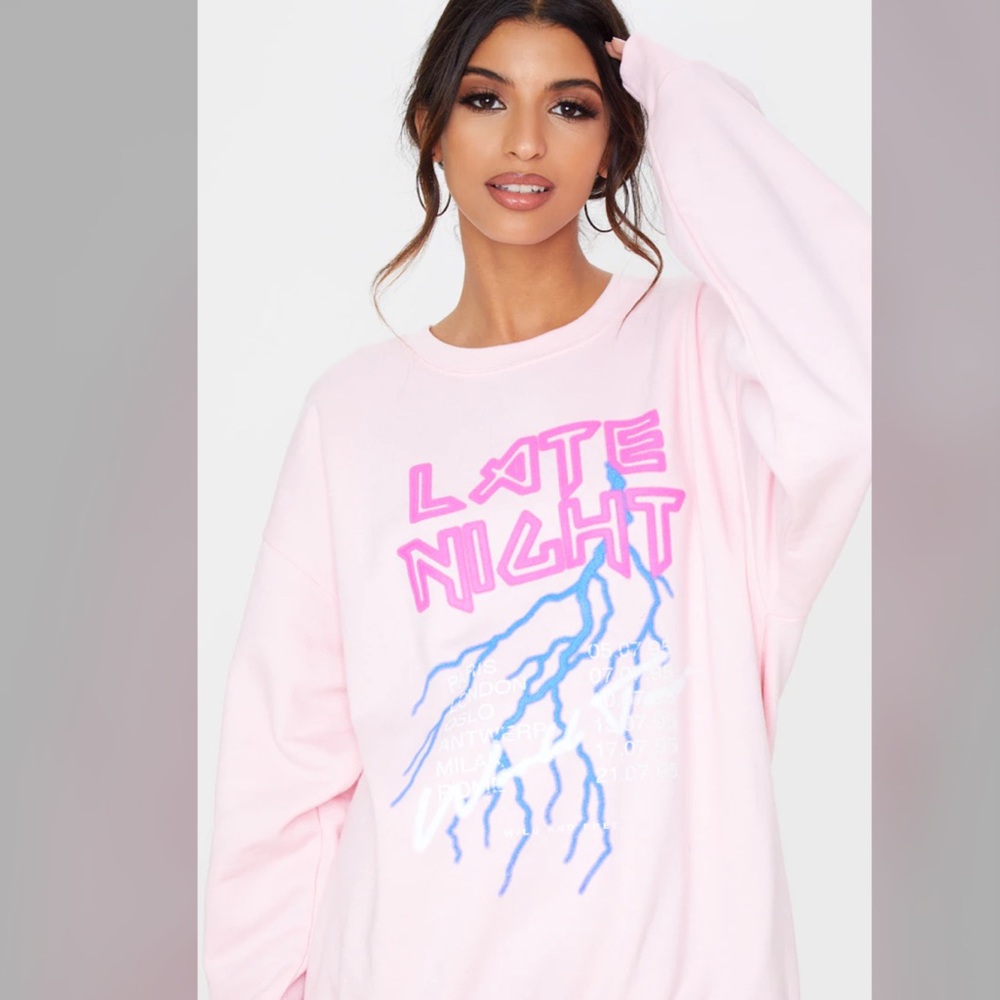 PLT Baby Pink Late Night Slogan Sweater